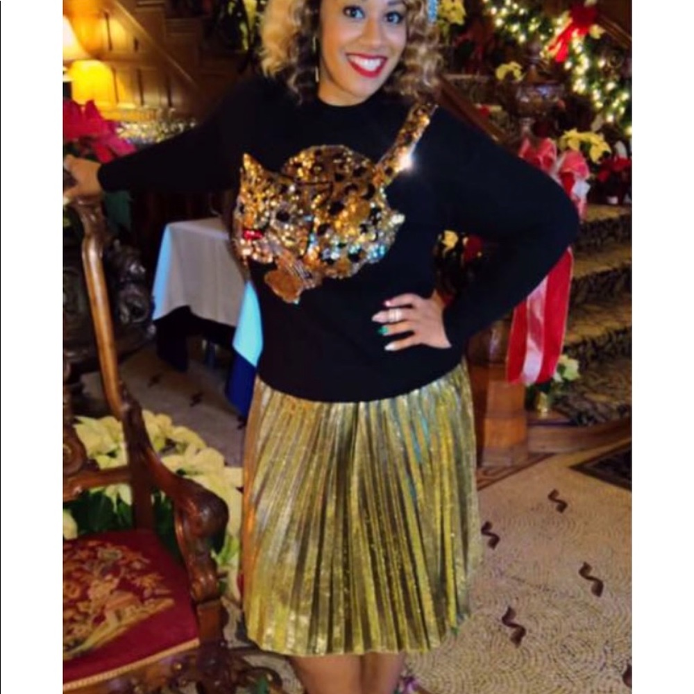 Gold Pleated Midi Skirt